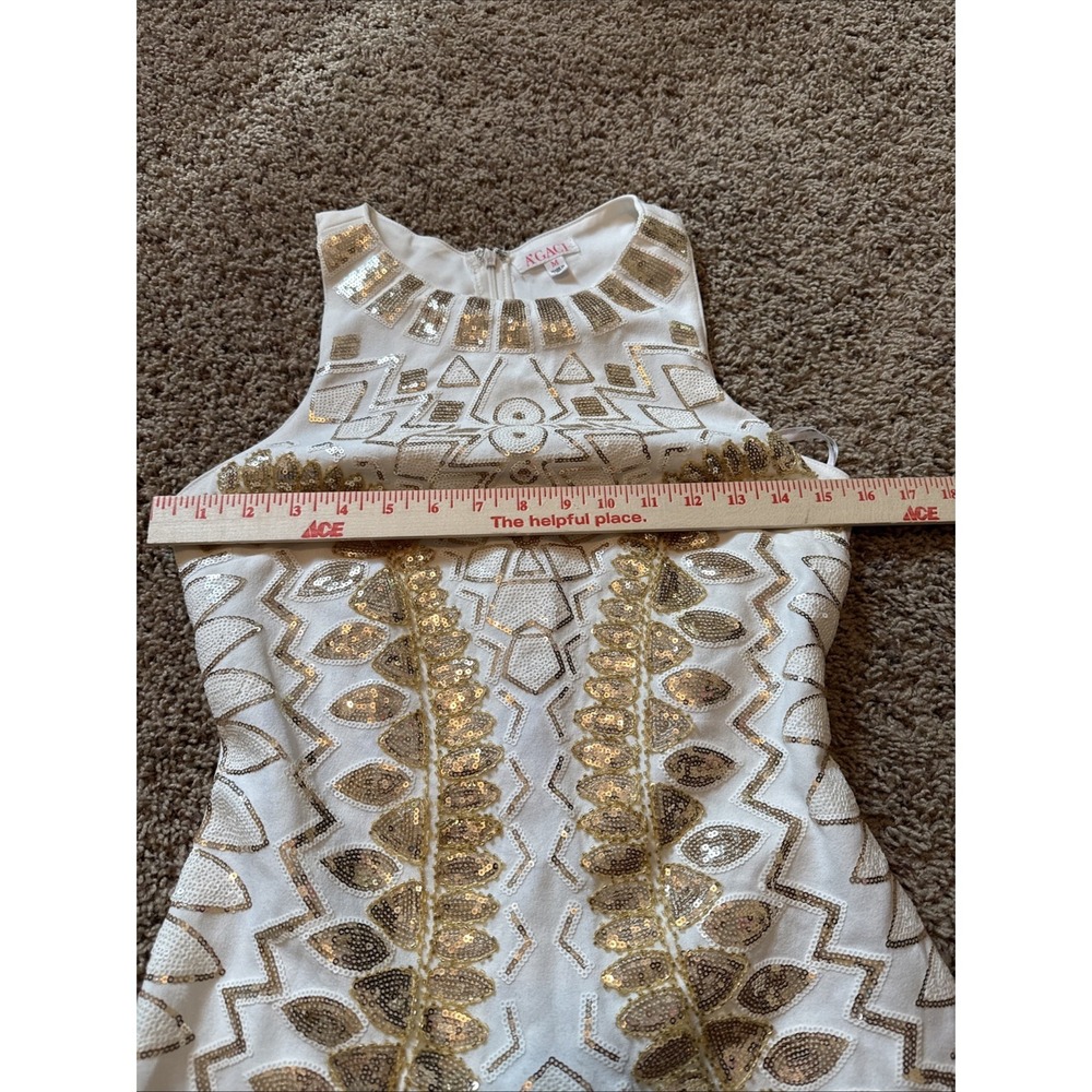 A'GACI White and Gold Geometric Sequin Midi Bodycon Dress Size Medium Y2K 2010s - Picture 5 of 7